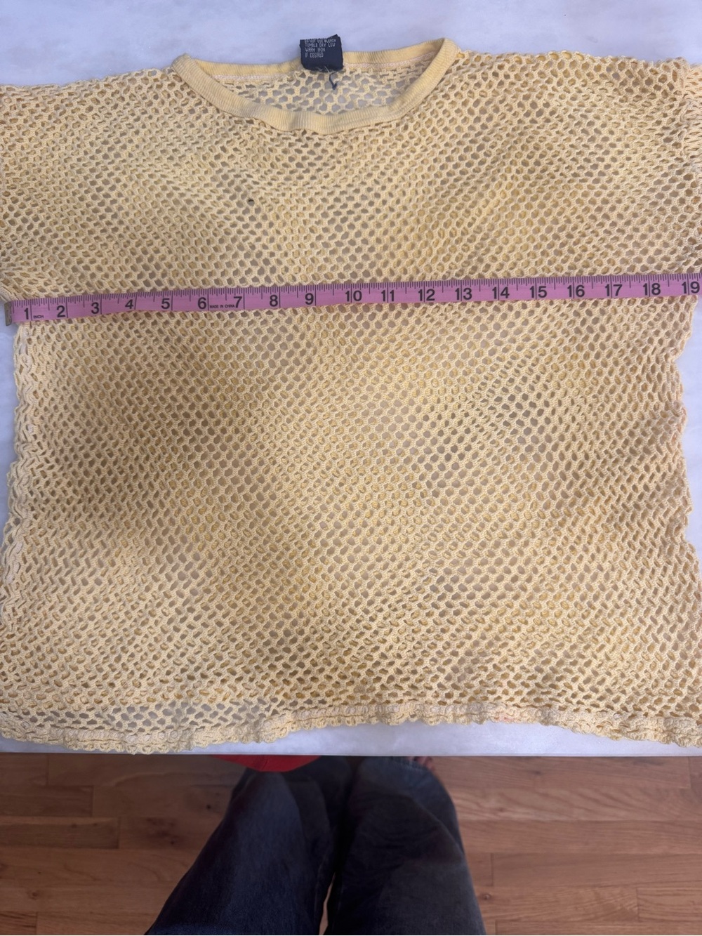 Vintage 90s Yellow Fishnet Open Knit Mesh Top Crochet Coverup Mediums - Picture 5 of 5